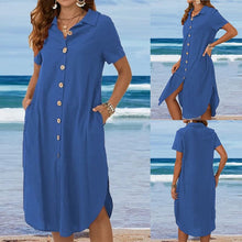 Load image into Gallery viewer, Lapel Single-breasted Cotton And Linen Short-sleeve Dress