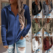 Load image into Gallery viewer, Stripe Casual Women's Hoodies Loose Knitwear Zipper Cardigan