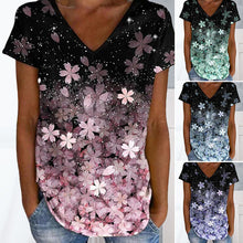 Load image into Gallery viewer, Colorful Flower Print V-neck Short Sleeves
