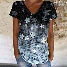 Load image into Gallery viewer, Colorful Flower Print V-neck Short Sleeves