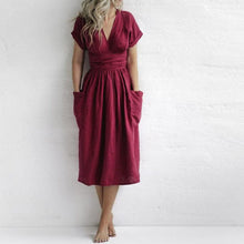 Load image into Gallery viewer, Cotton Linen Waist-Tie Pocket Dress