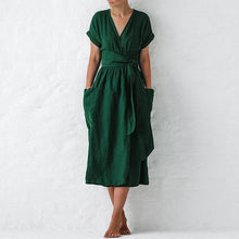 Load image into Gallery viewer, Cotton Linen Waist-Tie Pocket Dress
