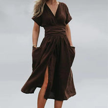 Load image into Gallery viewer, Cotton Linen Waist-Tie Pocket Dress