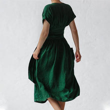 Load image into Gallery viewer, Cotton Linen Waist-Tie Pocket Dress