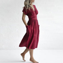 Load image into Gallery viewer, Cotton Linen Waist-Tie Pocket Dress