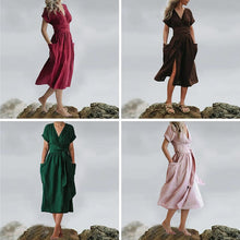 Load image into Gallery viewer, Cotton Linen Waist-Tie Pocket Dress