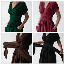 Load image into Gallery viewer, Cotton Linen Waist-Tie Pocket Dress