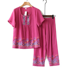 Load image into Gallery viewer, Elderly Summer Cotton-flax Set Leisure Two-piece Suit