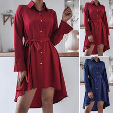 Load image into Gallery viewer, Asymmetric Pleated Casual Shirt Dress