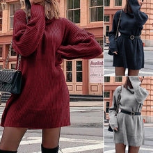 Load image into Gallery viewer, Women's Turtleneck Knit Long Sleeve Chunky Loose Sweater Dress