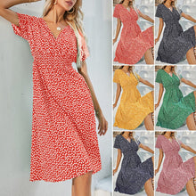 Load image into Gallery viewer, Deep V-neck Short-sleeved Floral Dress