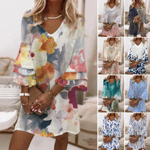 Load image into Gallery viewer, Watercolor Floral Print Ruffle Sleeves Mini Dress