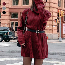 Load image into Gallery viewer, Women's Turtleneck Knit Long Sleeve Chunky Loose Sweater Dress