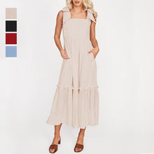 Load image into Gallery viewer, Plain Lace-Up Ruffle Dress