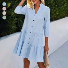 Load image into Gallery viewer, Stand collar plaid printed dress