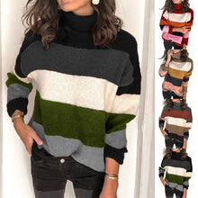 Load image into Gallery viewer, High-neck Paneled Knitted Striped Sweater