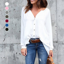 Load image into Gallery viewer, V Neck Button Long Sleeve Loose Chiffon Shirt