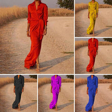 Load image into Gallery viewer, Lapel Tie Long Sleeve Dress