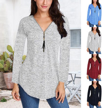 Load image into Gallery viewer, Fringed Zip Long Sleeve T-Shirt
