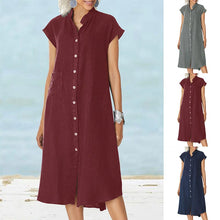 Load image into Gallery viewer, Women's Button-down Cotton Linen Loose Dress