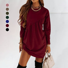 Load image into Gallery viewer, Solid Color Long Sleeved Irregular Crewneck Dress