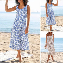 Load image into Gallery viewer, Round Neck Elegant Beach Sleeveless Midi Dresses