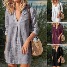 Load image into Gallery viewer, Solid color V-neck Cotton and Linen Dress