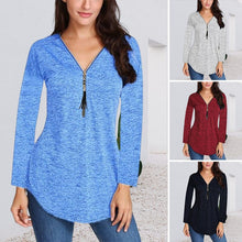 Load image into Gallery viewer, Fringed Zip Long Sleeve T-Shirt