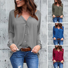 Load image into Gallery viewer, V Neck Button Long Sleeve Loose Chiffon Shirt