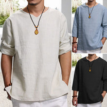 Load image into Gallery viewer, Men's Long-sleeved V-neck Linen Loose Shirt