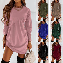 Load image into Gallery viewer, Solid Color Long Sleeved Irregular Crewneck Dress