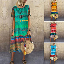 Load image into Gallery viewer, Vintage Ethnic Print Round Neck Dress