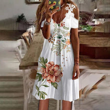Load image into Gallery viewer, Short Sleeve Off The Shoulder Printed Lace Dress