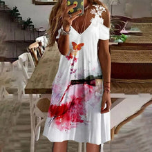 Load image into Gallery viewer, Lace Print Short Sleeve A-Line Knee Length Resort Dress