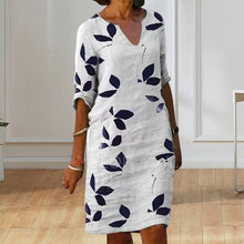 Load image into Gallery viewer, Ladies Printed Linen Short Sleeve V-Neck Dress