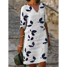 Load image into Gallery viewer, Ladies Printed Linen Short Sleeve V-Neck Dress