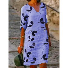 Load image into Gallery viewer, Ladies Printed Linen Short Sleeve V-Neck Dress