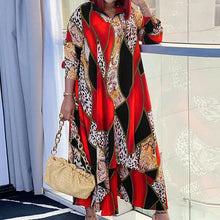 Load image into Gallery viewer, Large Size Printed V-neck Long-sleeved Loose Dress