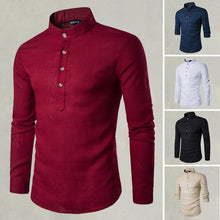Load image into Gallery viewer, Casual Fashionable Solid Color Long Sleeve Linen Shirt With Stand Collar