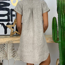 Load image into Gallery viewer, Loose V-Neck Short Sleeve Solid Cotton Linen Dress