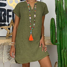 Load image into Gallery viewer, Loose V-Neck Short Sleeve Solid Cotton Linen Dress