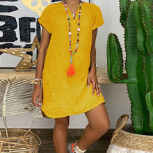 Load image into Gallery viewer, Loose V-Neck Short Sleeve Solid Cotton Linen Dress