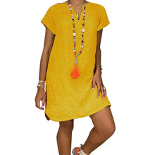 Load image into Gallery viewer, Loose V-Neck Short Sleeve Solid Cotton Linen Dress