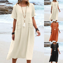 Load image into Gallery viewer, Cotton Linen Short Sleeve Round Neck Dress