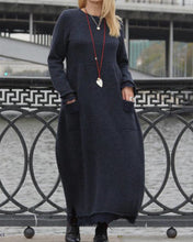 Load image into Gallery viewer, Long Crew Neck Pullover Knit Dress