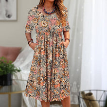 Load image into Gallery viewer, Scoop Neck Floral Printed Pockets Midi Dress