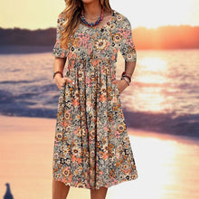 Load image into Gallery viewer, Scoop Neck Floral Printed Pockets Midi Dress