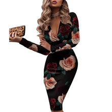 Load image into Gallery viewer, Sexy Long Sleeve V-neck Buttocks Print Dress