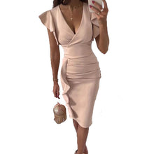 Load image into Gallery viewer, V-Neck Ruffle Hem Ruched Dress