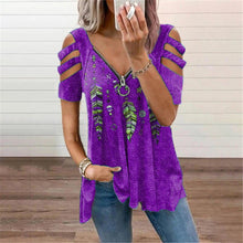 Load image into Gallery viewer, V-Neck Zip Pullover Print Short Sleeves